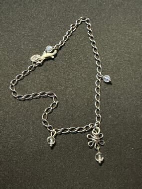 Silpada 925 Anklet 10in Crystal & Flower Design Lobster Claw Clasp